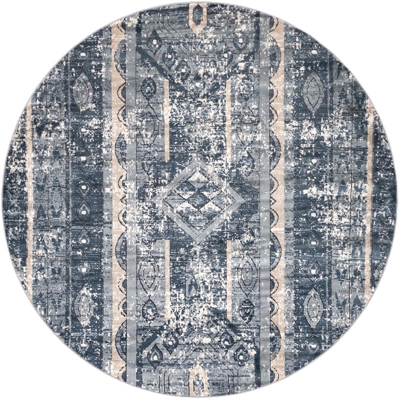Grouse · Distressed striped rug, blue and beige