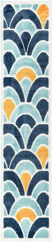 2' x 10' Skelton · Scallop geometric Outdoor Rug, blue and orange