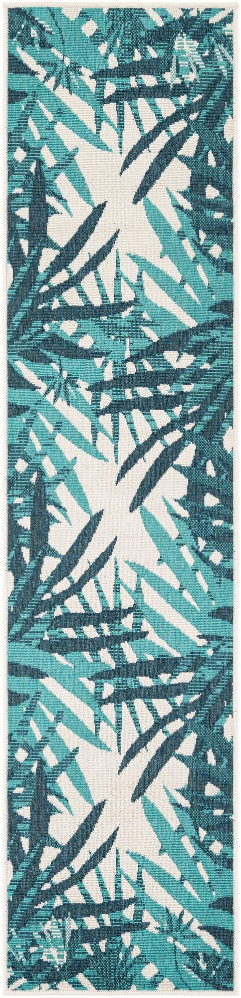 2' x 8' Heron · Floral / botanical Outdoor Rug, teal blue
