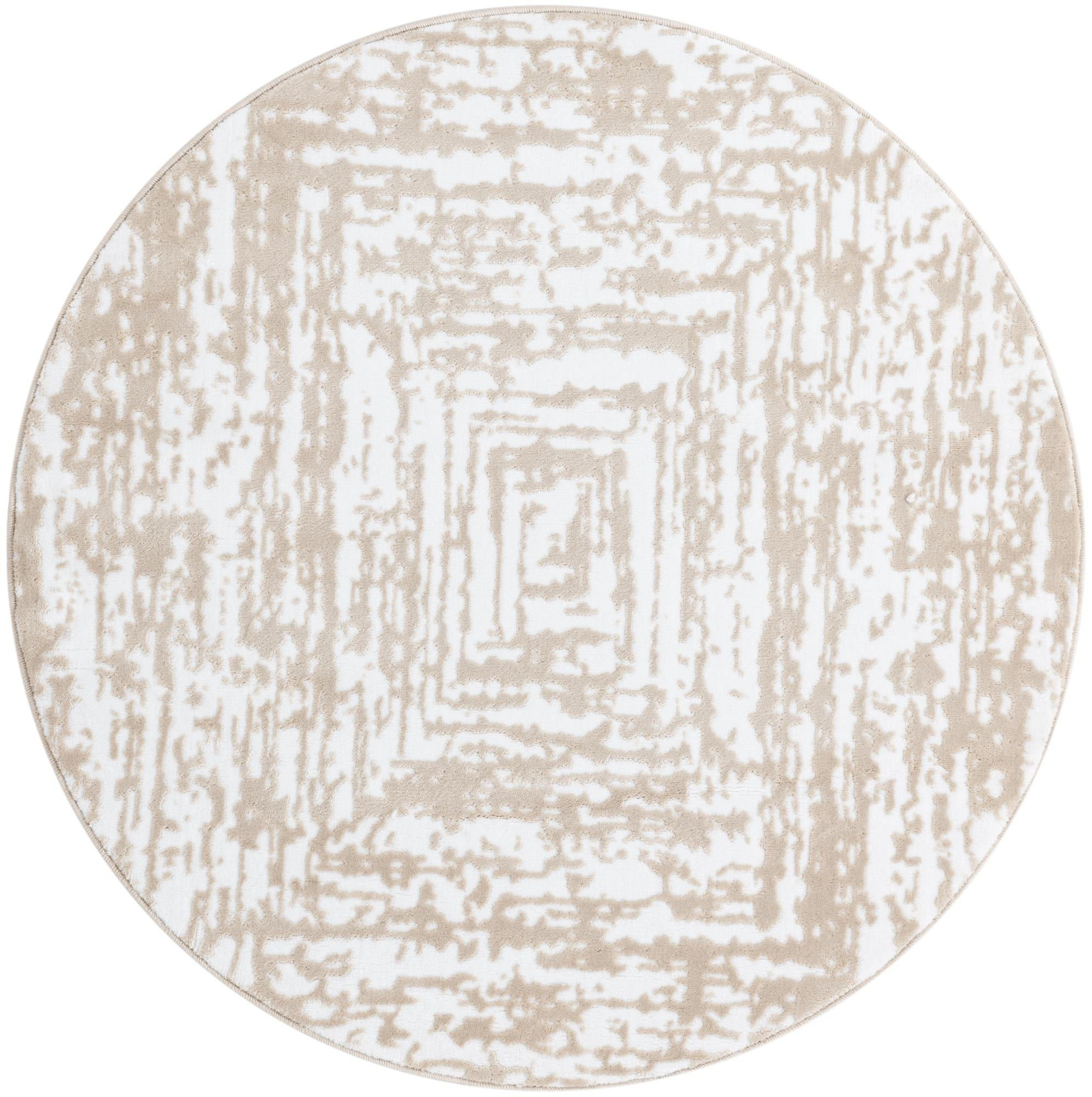4' x 4' Wrenfield · Abstract bordered rug, bone and beige