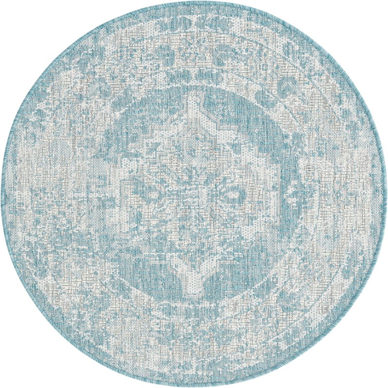 3' x 3' Wylie · Border Outdoor Rug, aqua