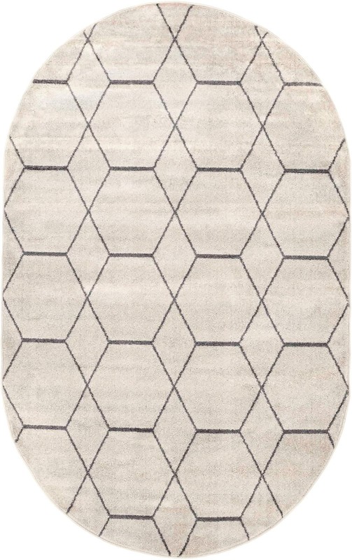 5' 3 x 8' Galloway · Geometric lattice rug, ivory and gray
