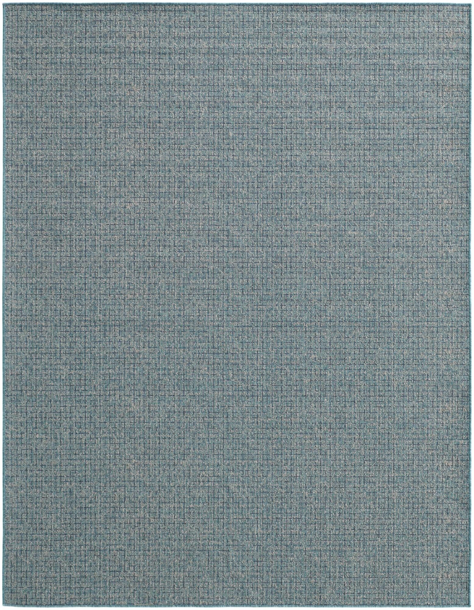 7' 10 x 10' Loam · Grid Outdoor Rug, aqua blue