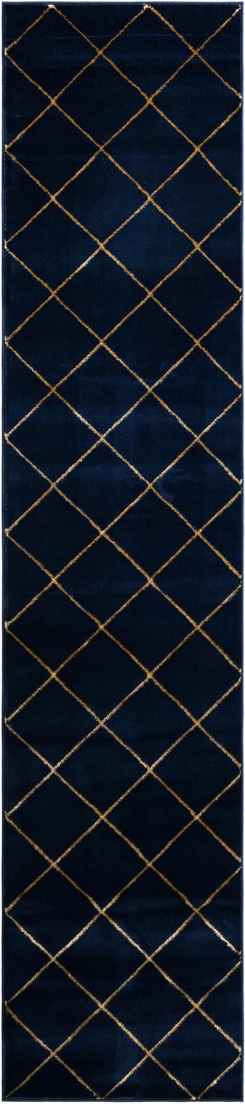 2' 7 x 12' Gilchrist · Diamond rug, navy blue and gold