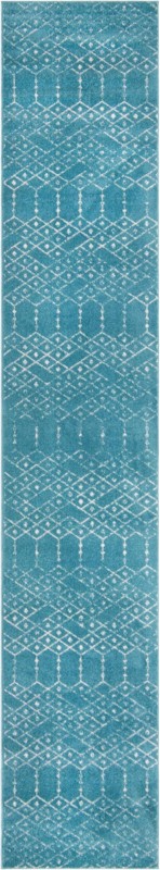 3' x 16' Newcomb · Geometric lattice rug, teal and ivory
