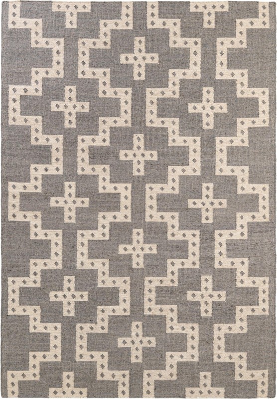 6' 1 x 9' Earley · Geometric Wool Rug, gray and white