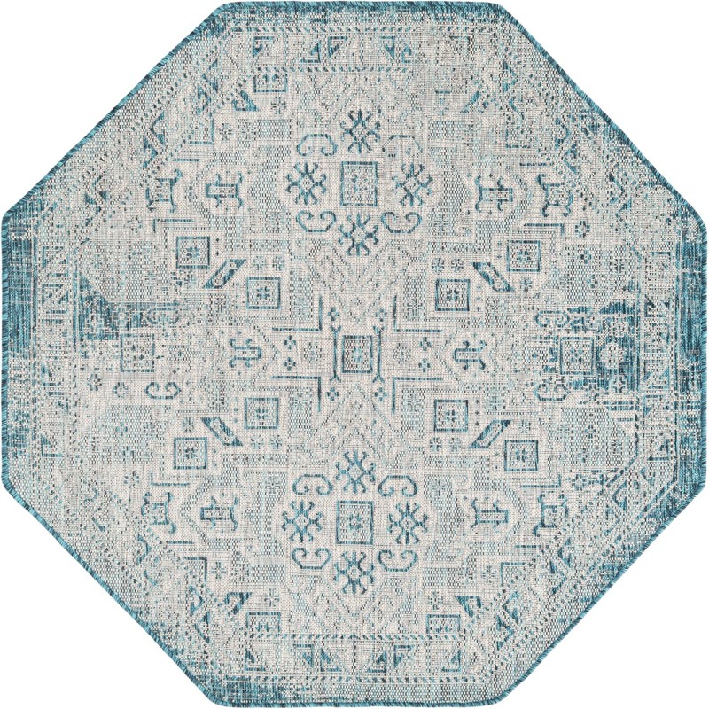 Estuary · Border Outdoor Rug, teal