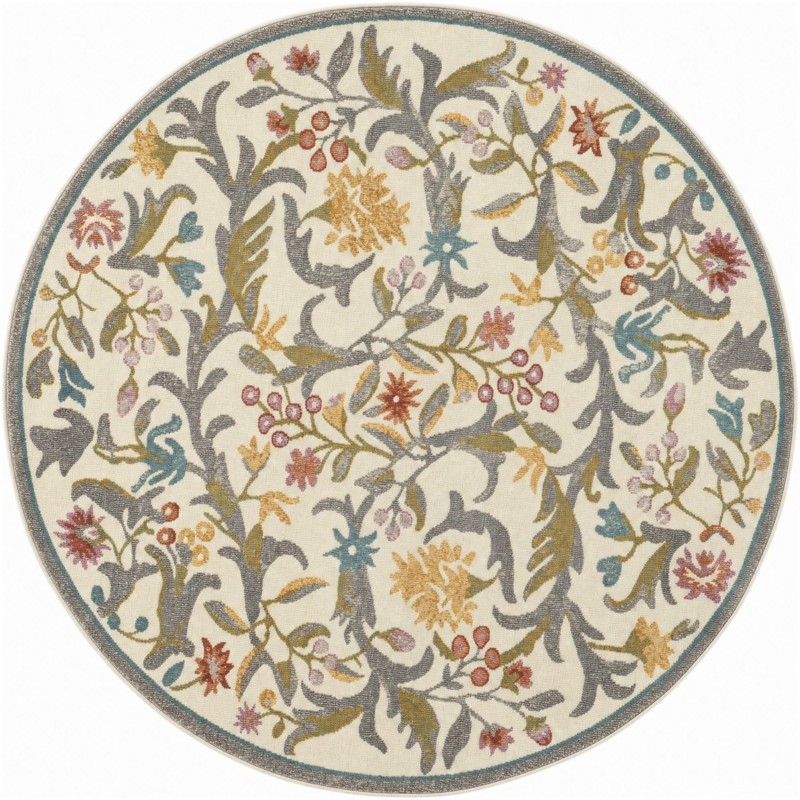 5' x 5' Draper · Floral rug, ivory and multi