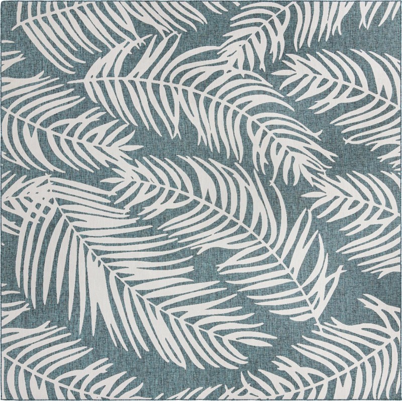 13' x 13' Moody · Floral / botanical Outdoor Rug, teal
