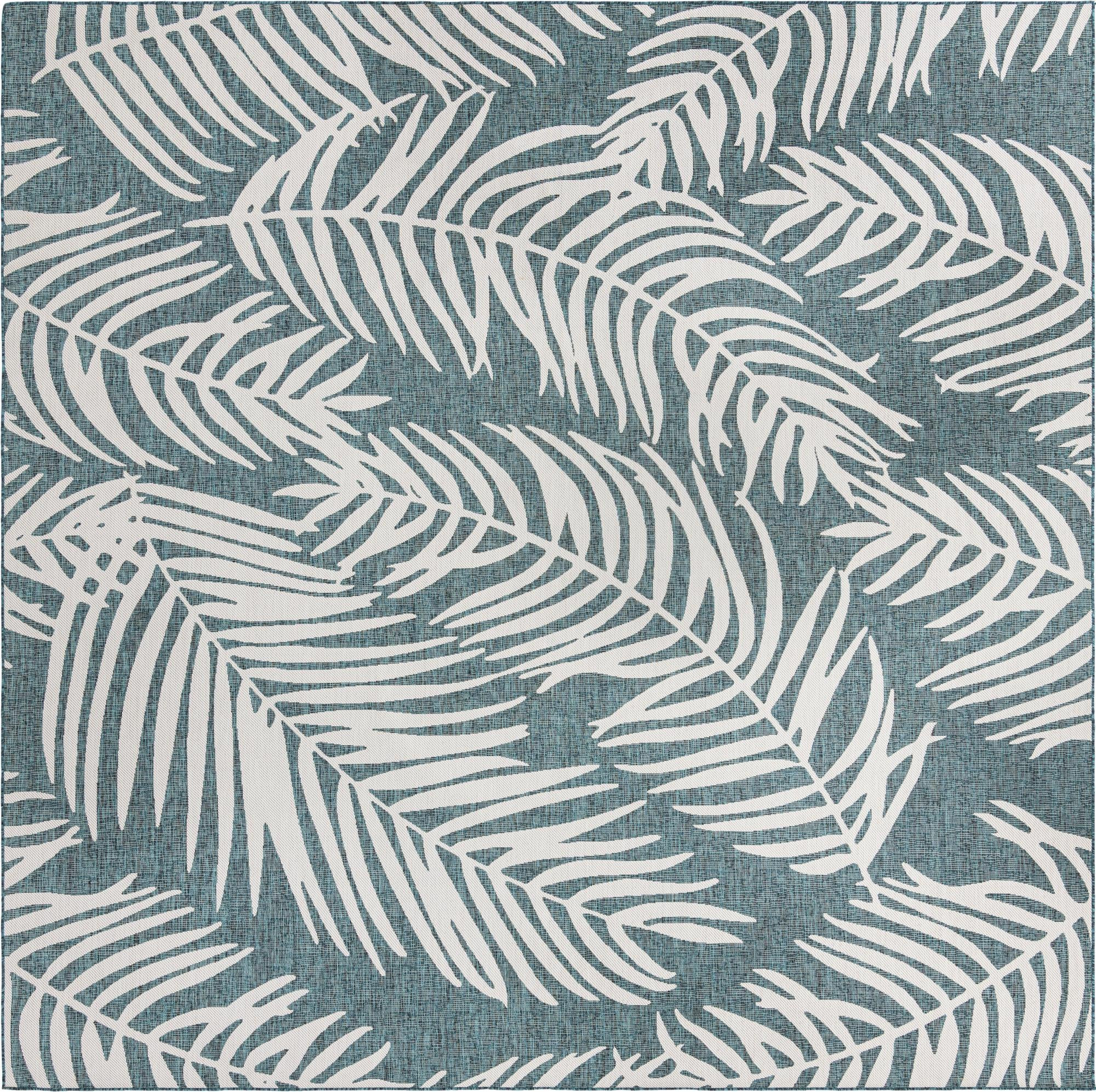 13' x 13' Moody · Floral / botanical Outdoor Rug, teal