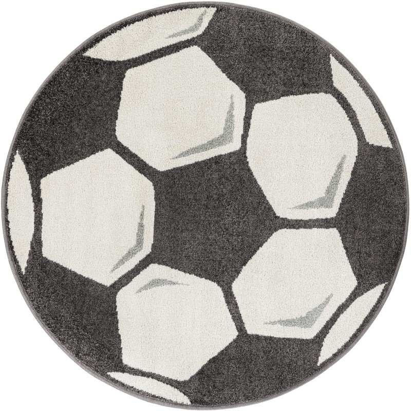 4' x 4' Mistwood · Soccer ball rug, black and white