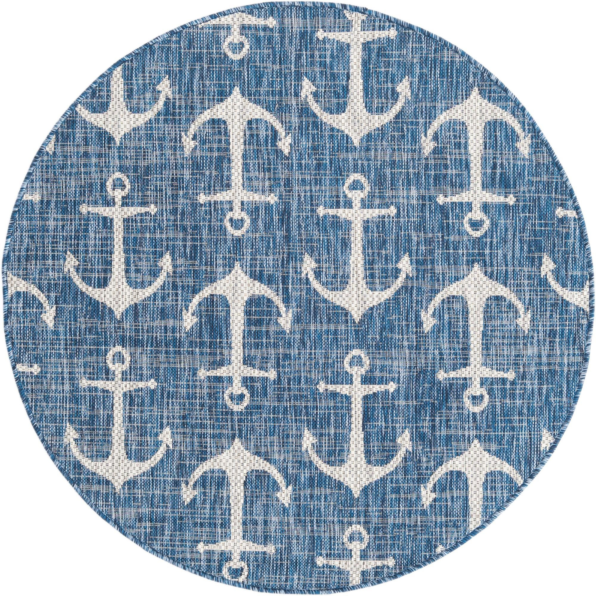 4' x 4' Millbrook · Anchor Outdoor Rug, blue and ivory
