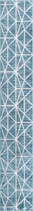 2' 7 x 16' 5 Gilman · Geometric rug, blue and ivory