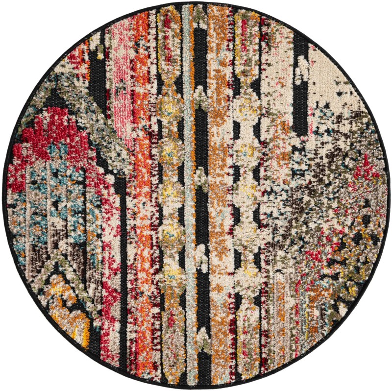 3' x 3' Cleary · Abstract striped Outdoor Rug, multicolor and black