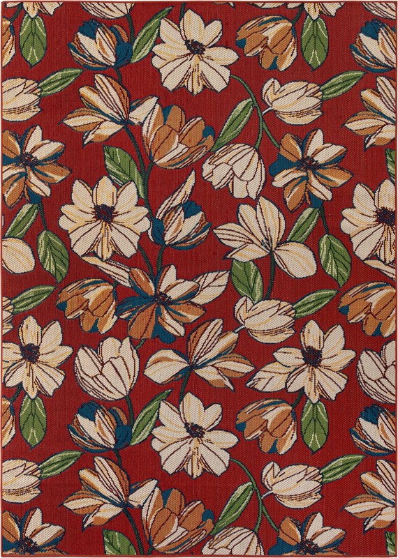 Lyndon · Floral / botanical Outdoor Rug, rust red