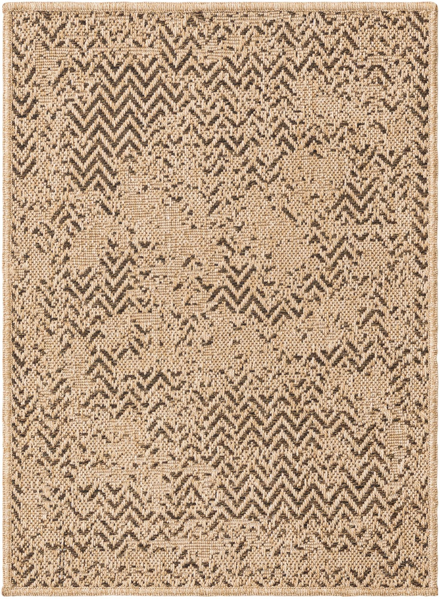 2' x 3' Axton · Distressed chevron rug, natural and brown