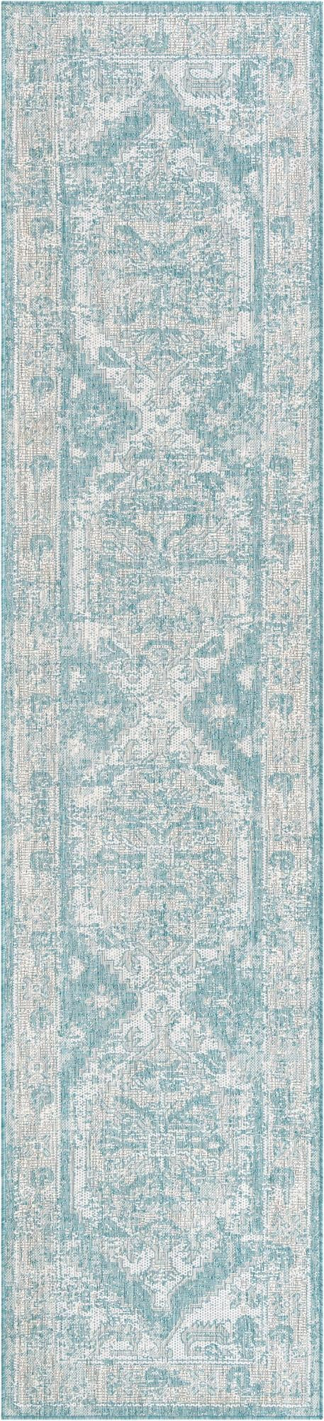 2' 7 x 12' Wylie · Border Outdoor Rug, aqua