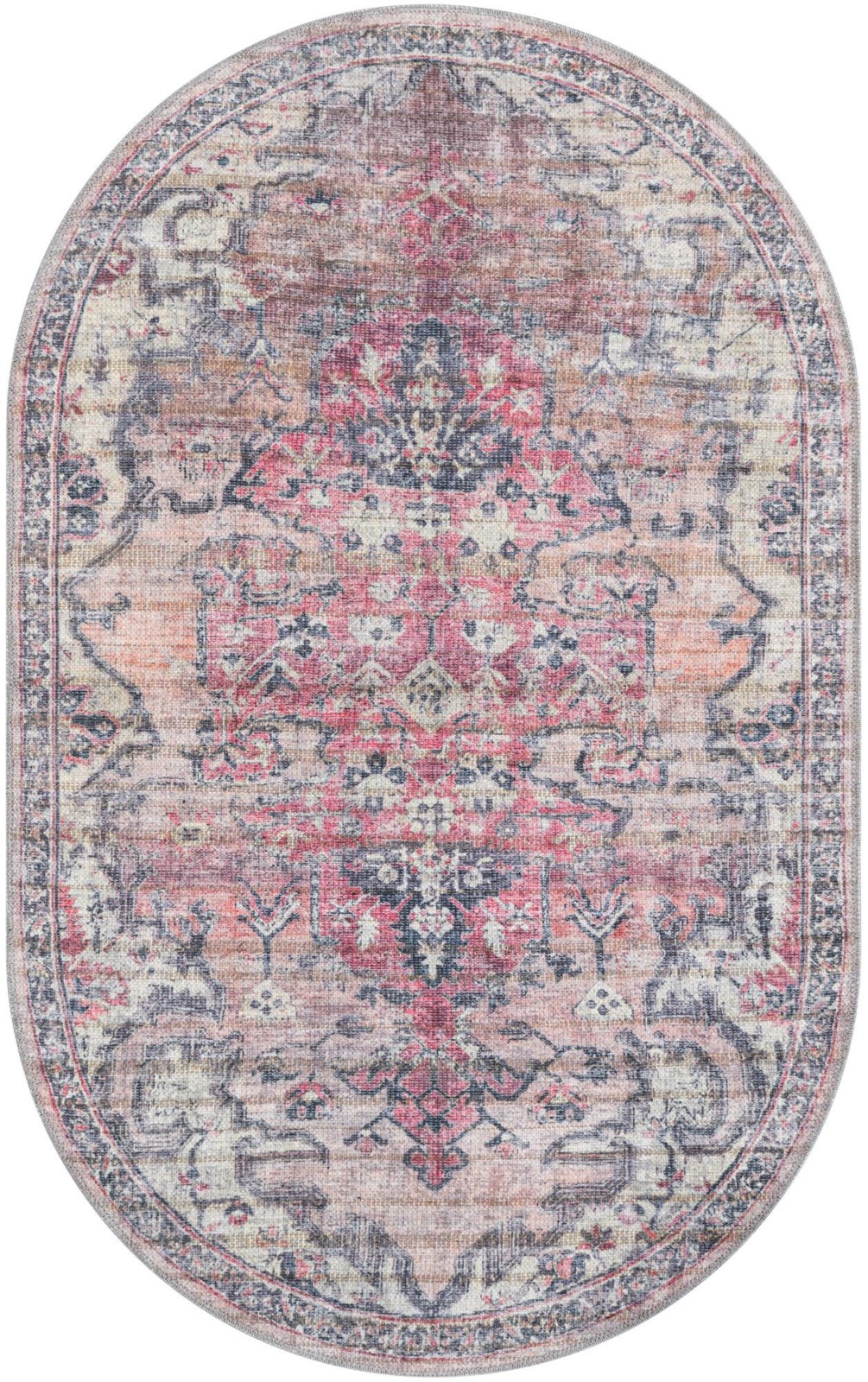 3' 3 x 5' 3 Medford · Distressed medallion rug, pink and gray