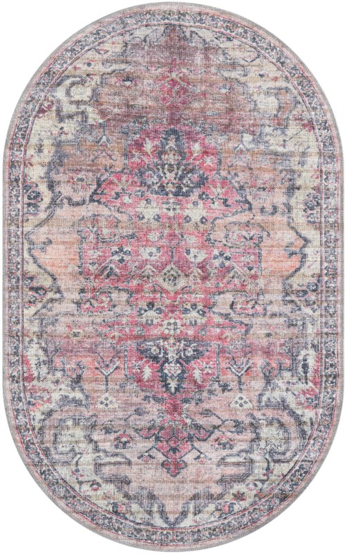 Medford · Distressed medallion rug, pink and gray