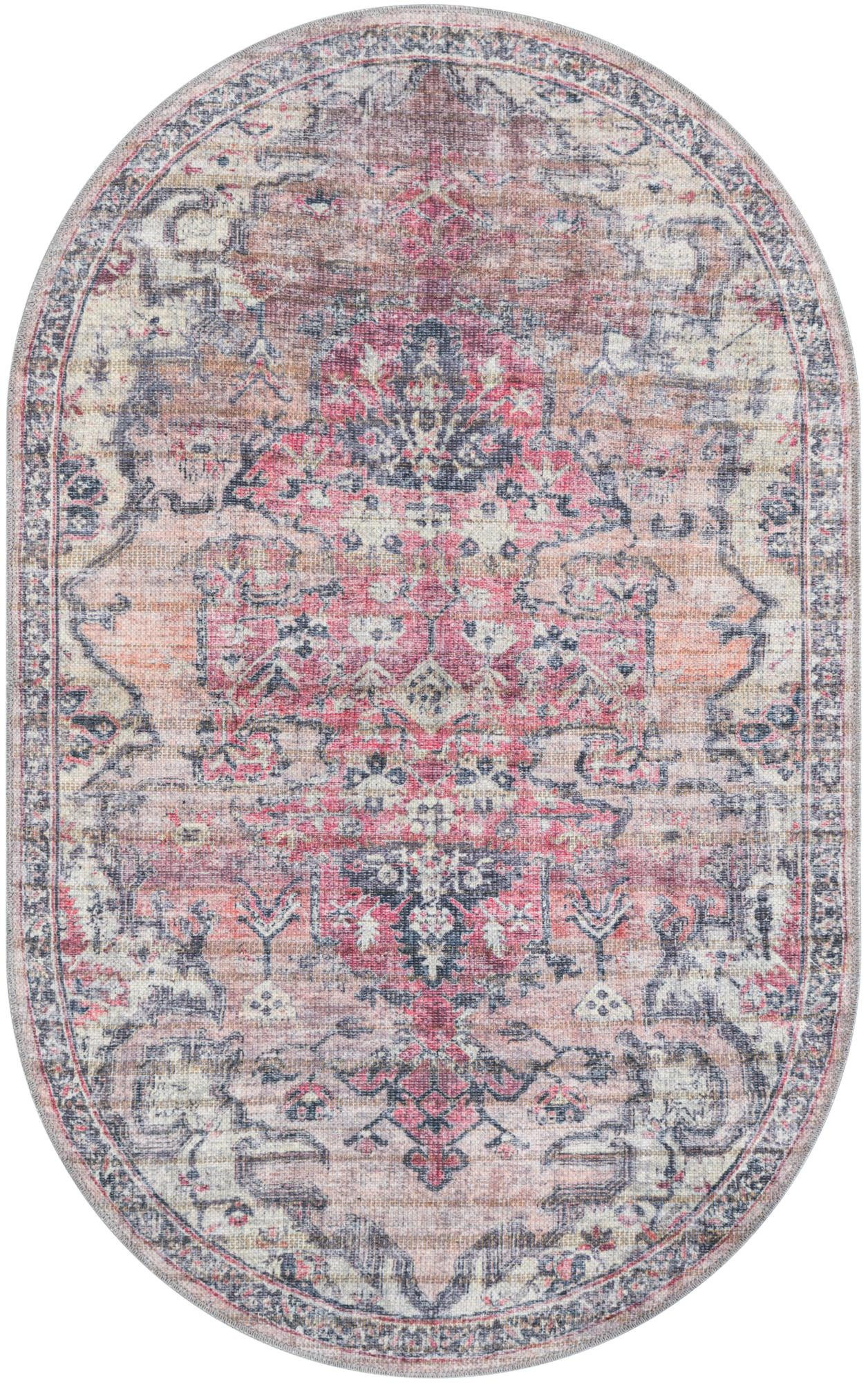 3' 3 x 5' 3 Medford · Distressed medallion rug, pink and gray