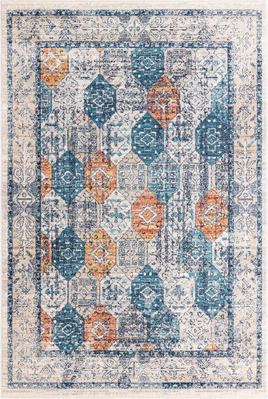 Keane · Diamond rug, blue and rust