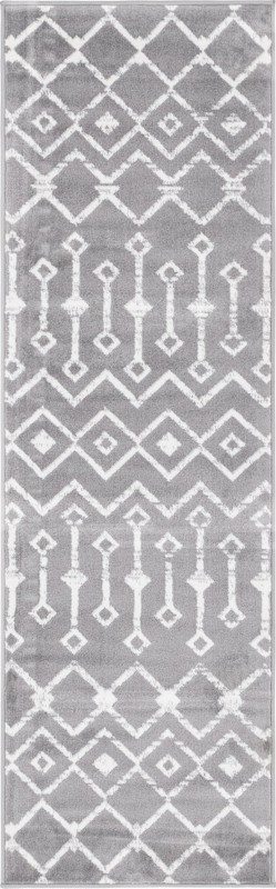 2' x 6' 7 Dudley · Geometric lattice rug, gray and ivory