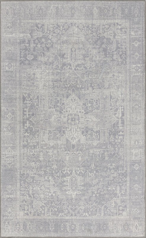 3' 6 x 5' 6 Clive · Faded medallion Washable Rug, gray and ivory