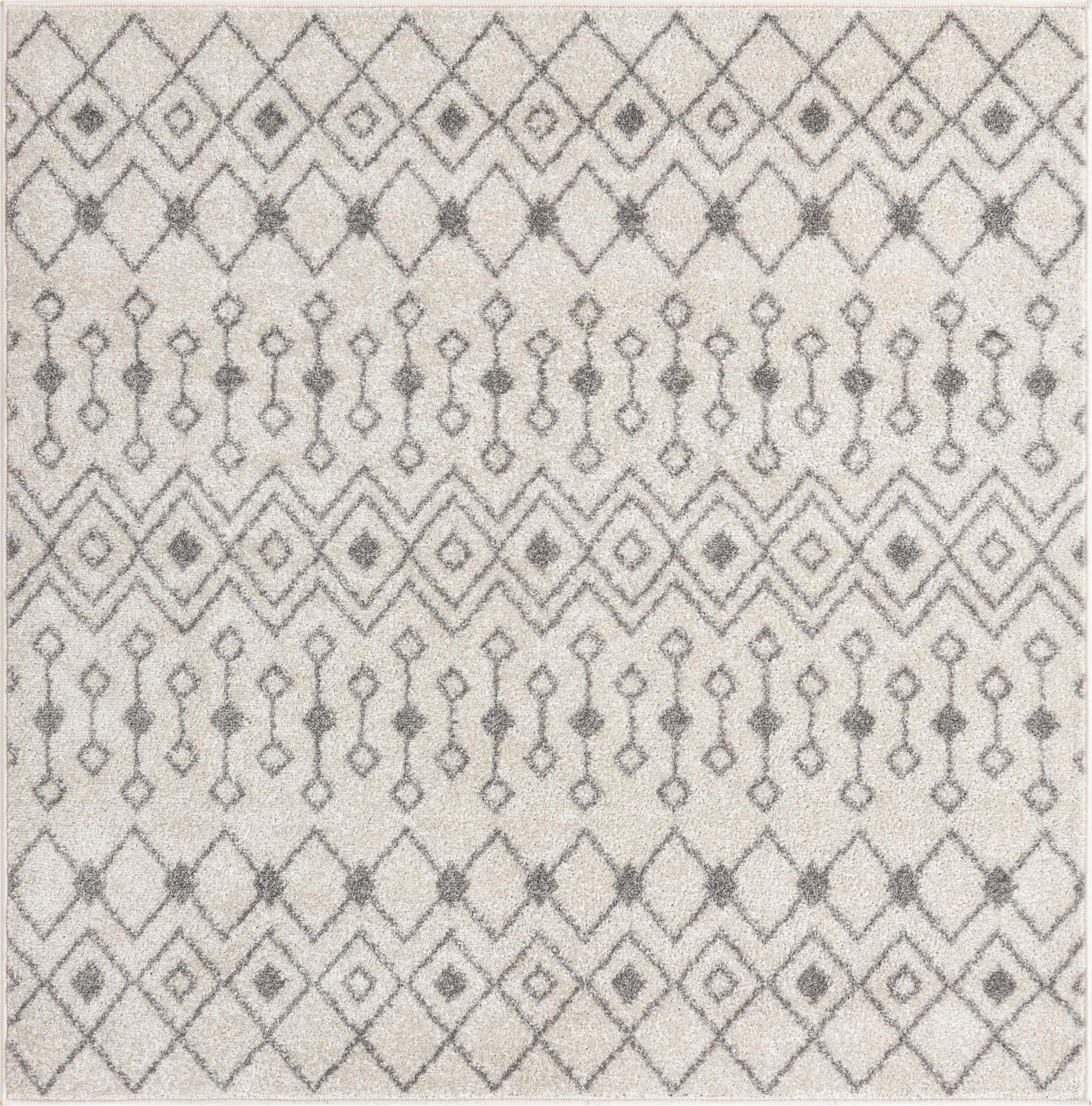 5' 3 x 5' 3 Boswell · Geometric lattice rug, ivory and gray
