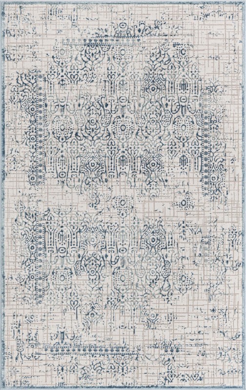 5' x 8' Ardmore · Distressed medallion rug, blue and ivory