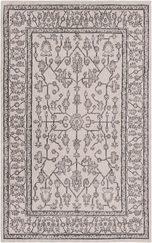 5' 3 x 8' Parsley · Floral medallion rug, ivory and gray