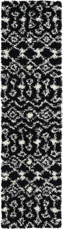 2' x 8' Bayley · Geometric shag rug, black and cream