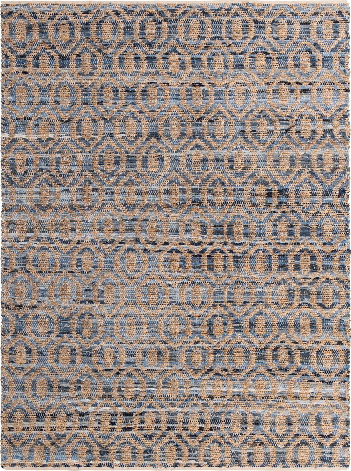 7' 1 x 10' Hops · Lattice Chindi Rug, navy and natural