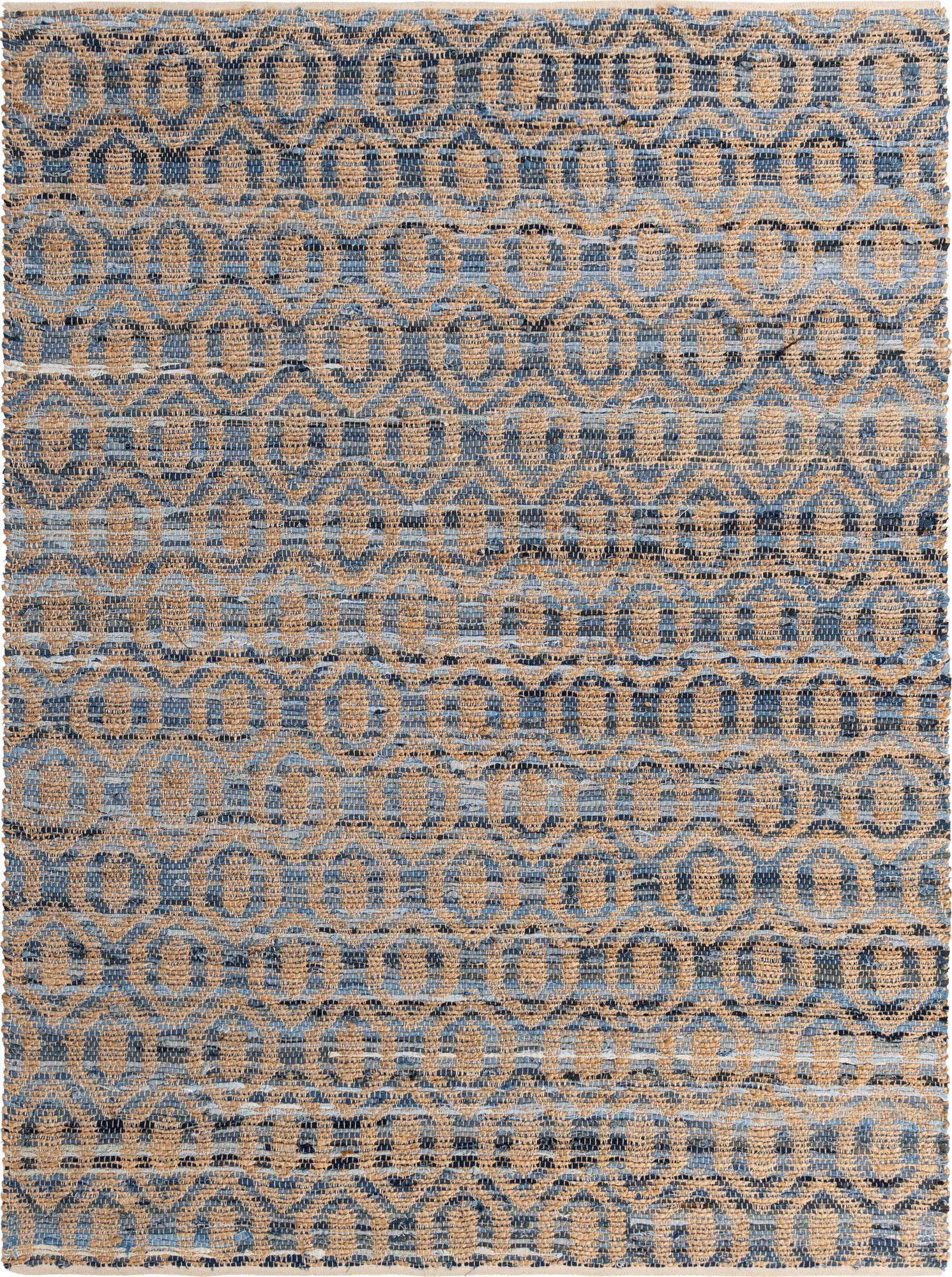 7' 1 x 10' Hops · Lattice Chindi Rug, navy and natural
