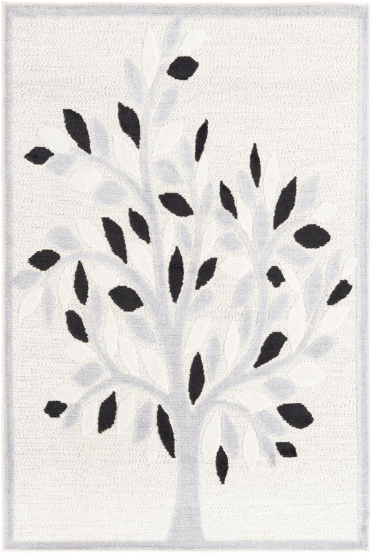 5' 3 x 7' 7 Easton · Tree motif Outdoor Rug, ivory and black