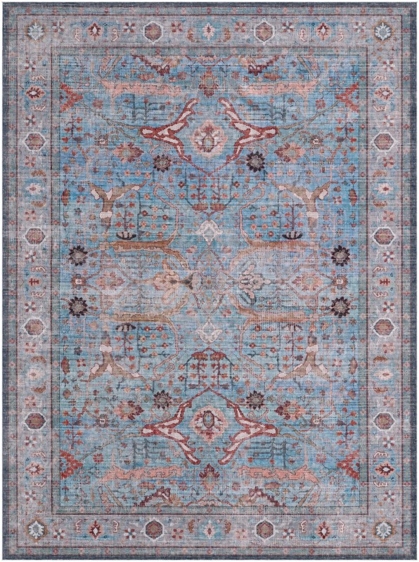 10' 6 x 14' Mayfield · Distressed floral rug, blue and rust
