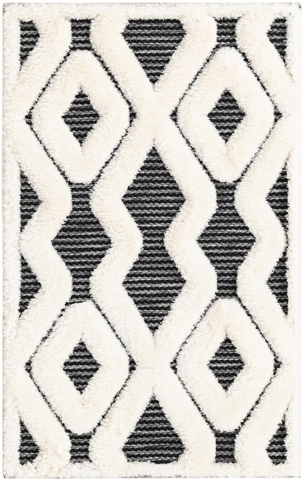 2' x 3' Armstead · Geometric trellis rug, gray and ivory