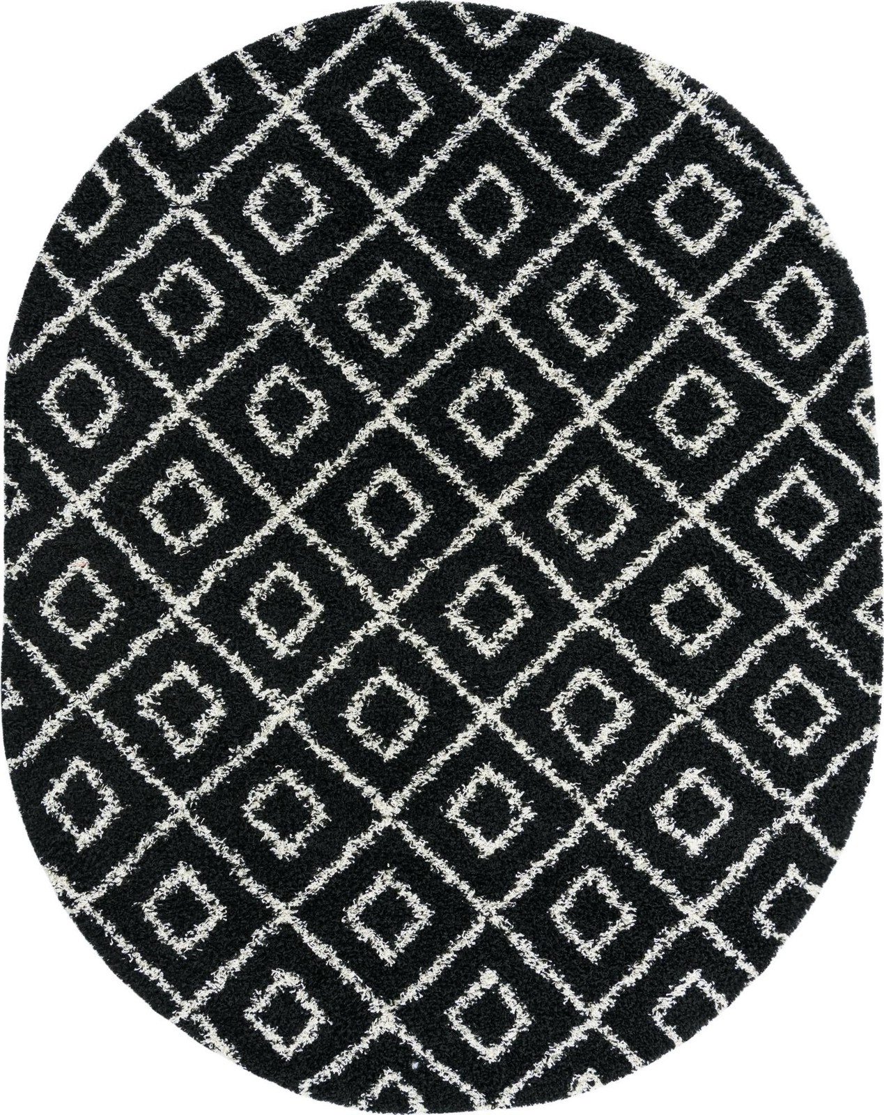 7' 10 x 10' Brock · Diamond lattice Shag Rug, black and white