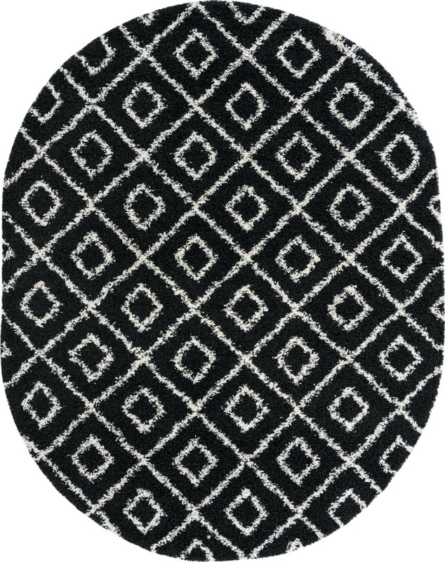 7' 10 x 10' Brock · Diamond lattice Shag Rug, black and white