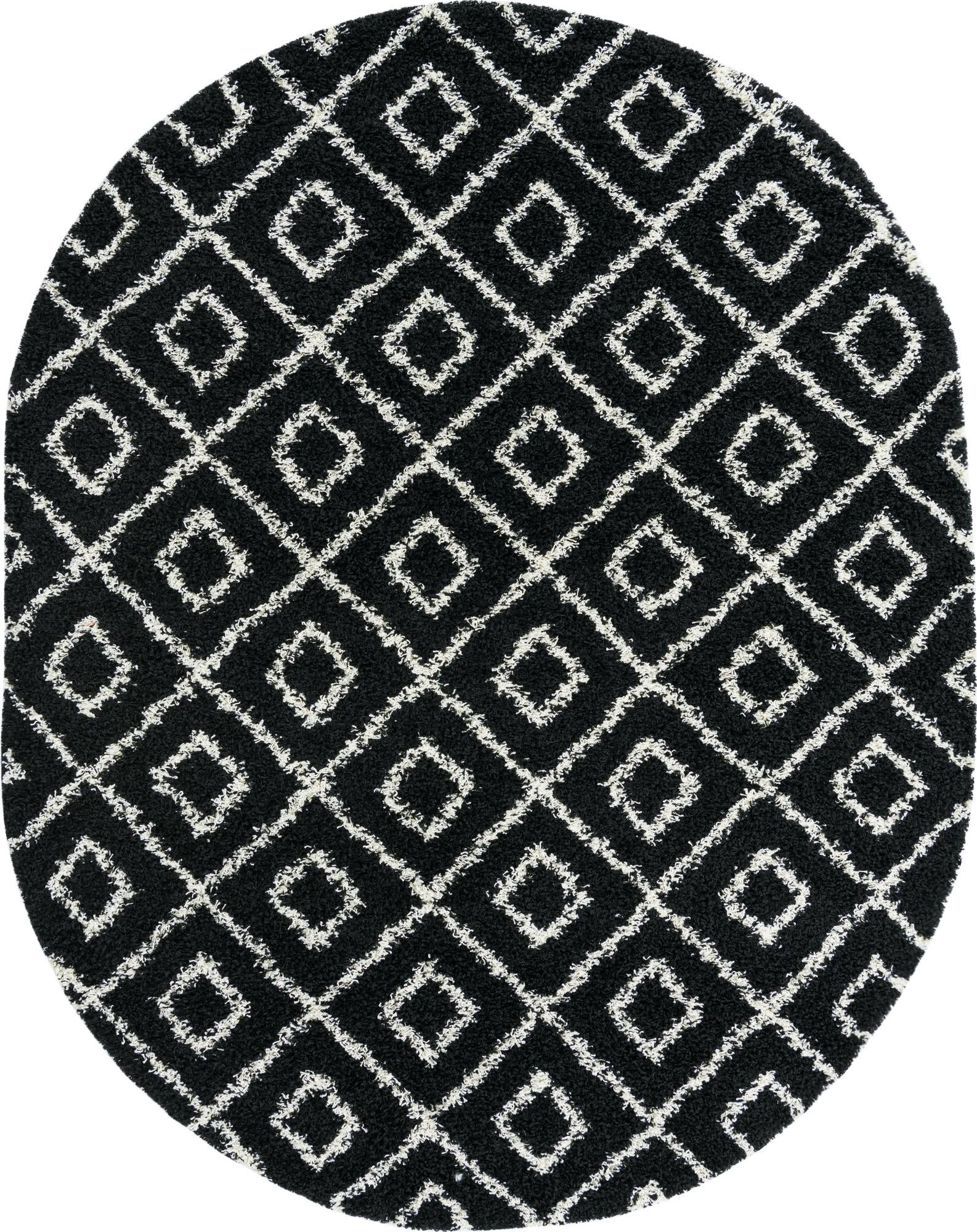 7' 10 x 10' Brock · Diamond lattice Shag Rug, black and white