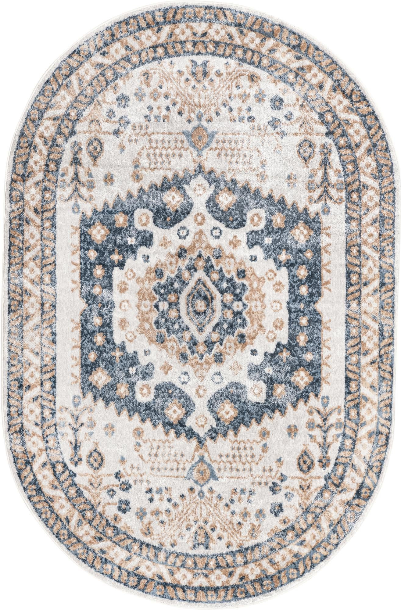 4' x 6' Swallow · Border rug, cream