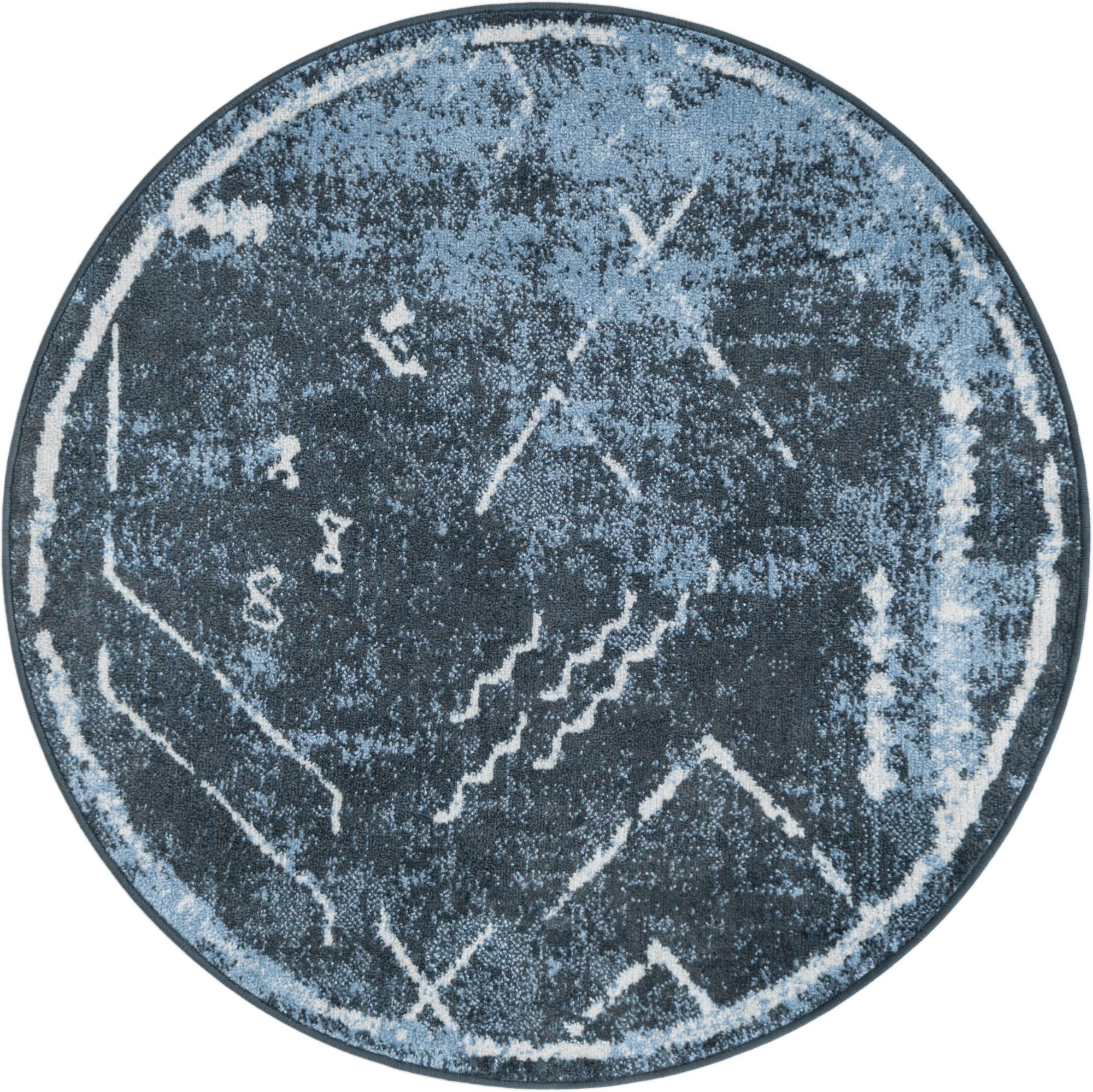 3' 3 x 3' 3 Platt · Tribal geometric Washable Rug, blue and ivory