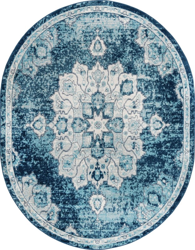 Nettle · Distressed medallion rug, blue and ivory