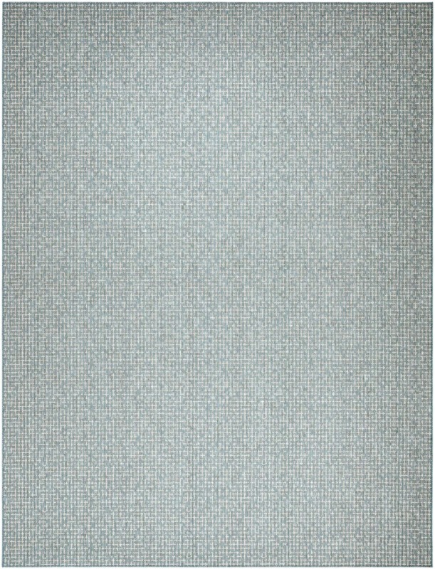 10' x 13' Loam · Grid Outdoor Rug, teal and cream
