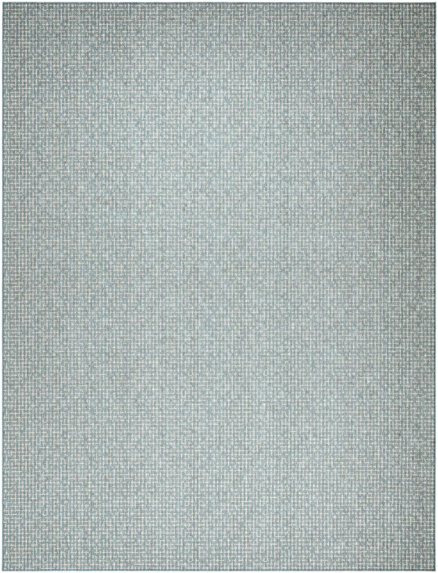 10' x 13' Loam · Grid Outdoor Rug, teal and cream