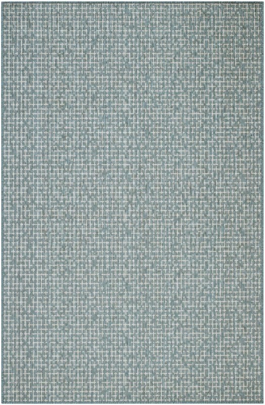 5' 3 x 8' Loam · Grid Outdoor Rug, teal and cream