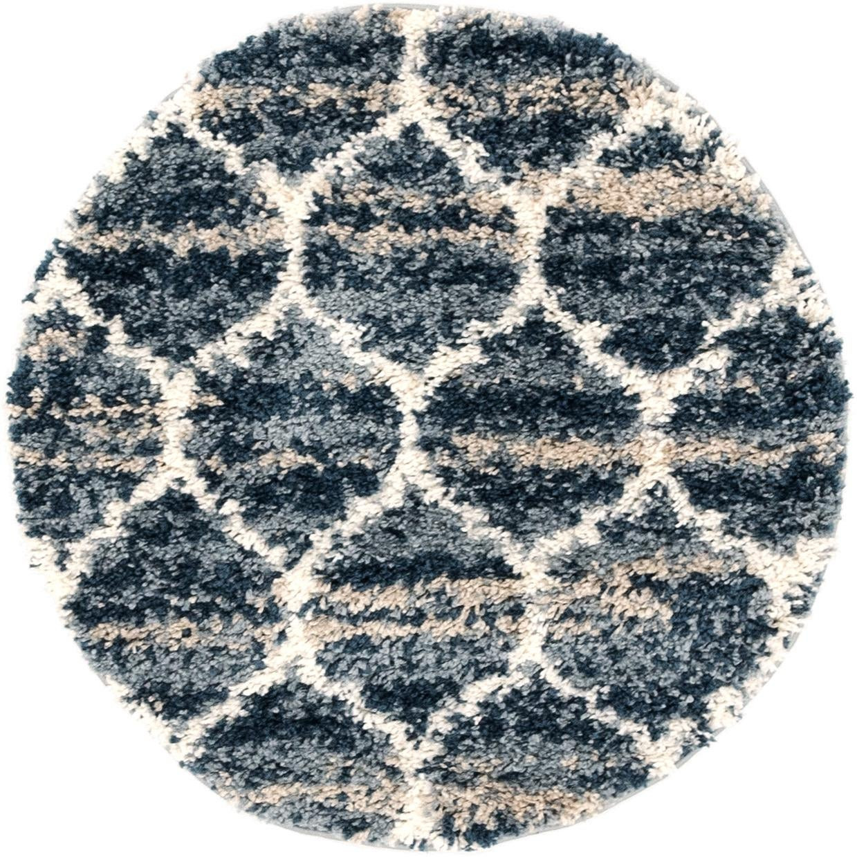 3' 3 x 3' 3 Everett · Lattice shag rug, blue and ivory