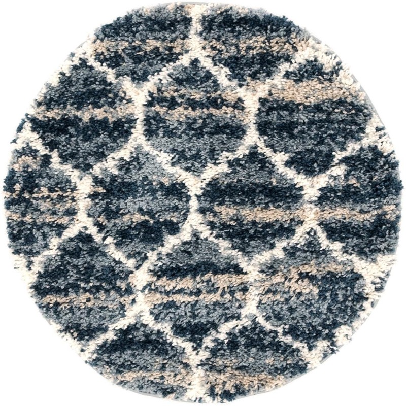 3' 3 x 3' 3 Everett · Lattice shag rug, blue and ivory