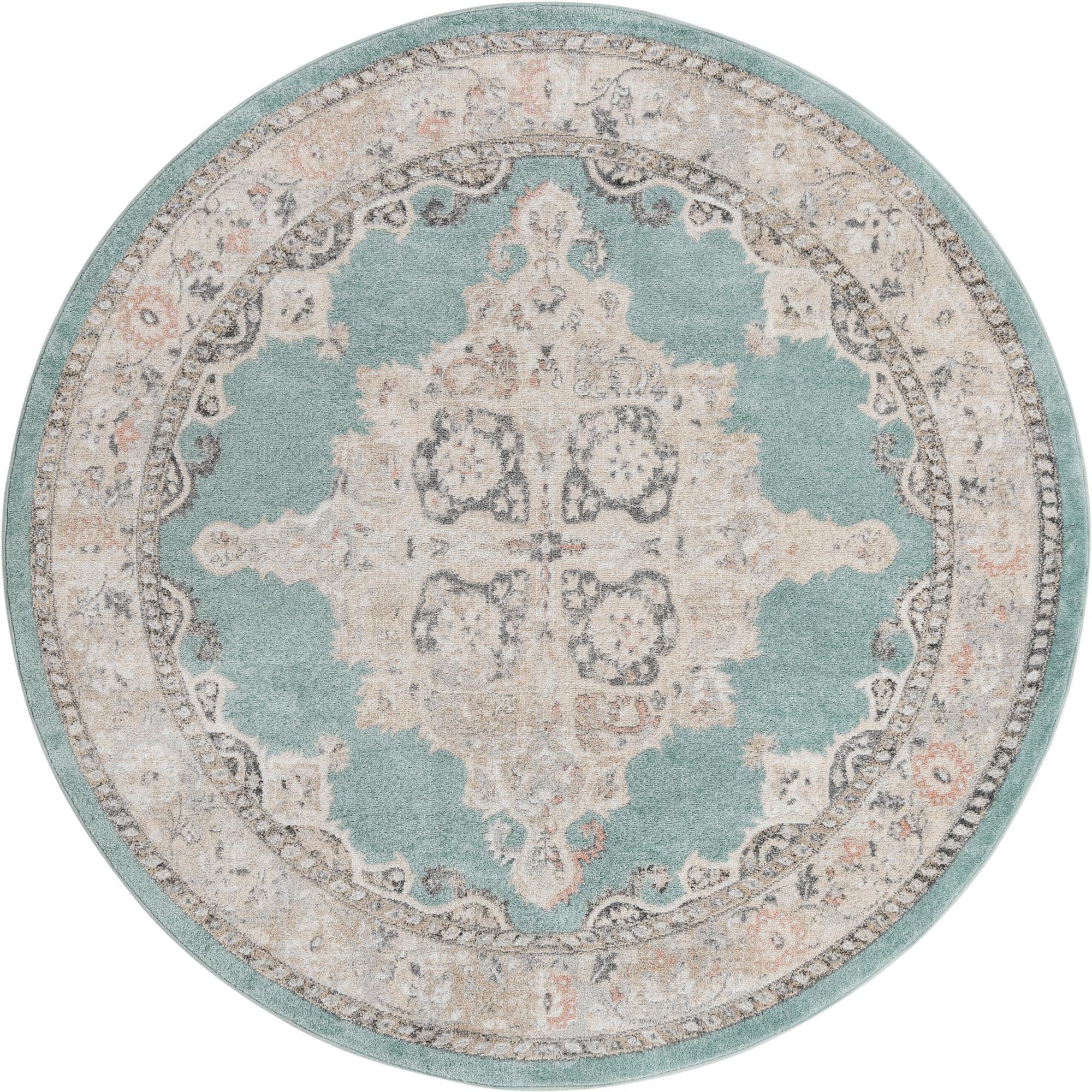 7' 10 x 7' 10 Selby · Border rug, aqua