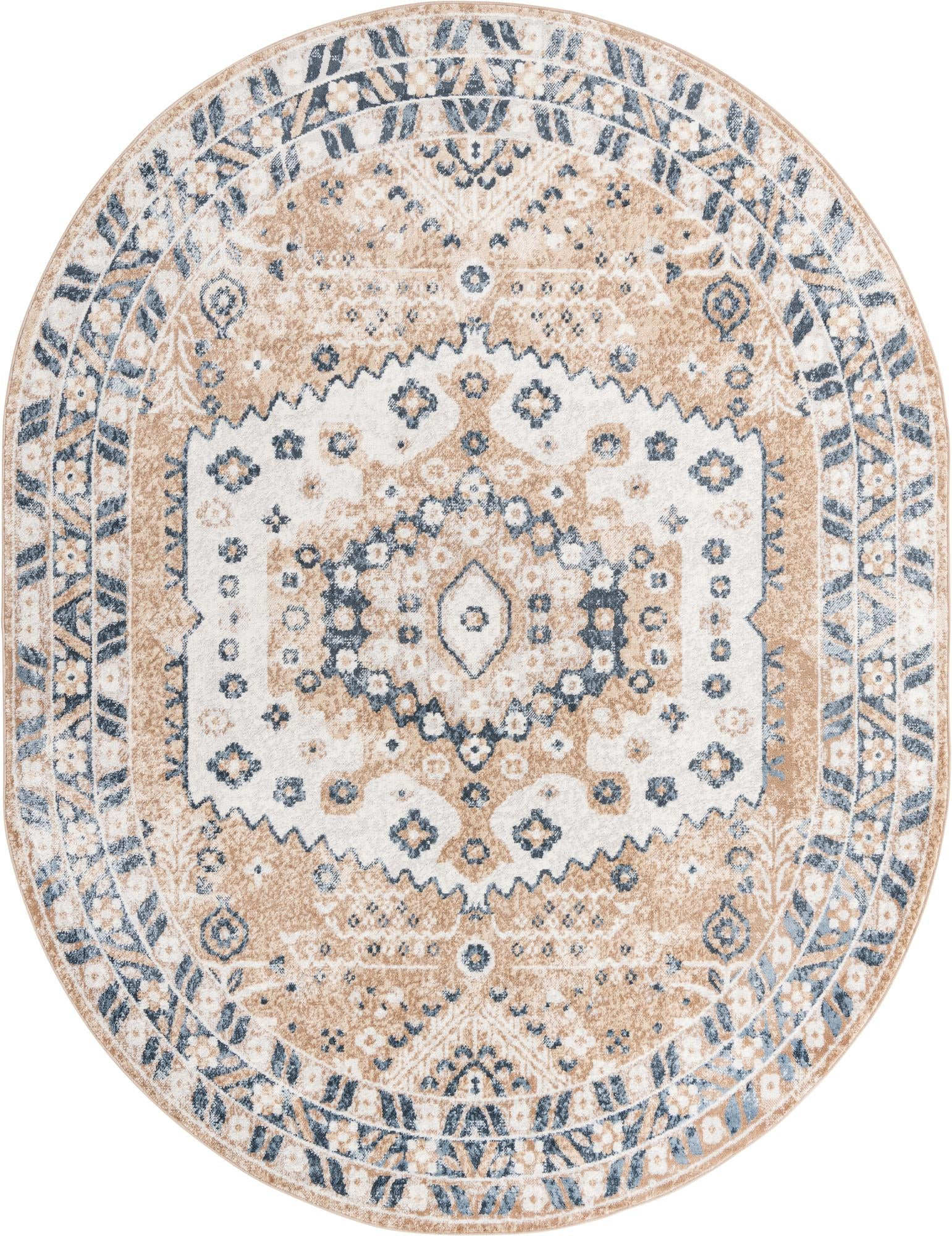 8' x 10' Swallow · Border rug, beige