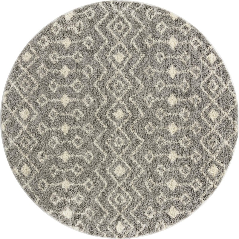 10' x 10' Bayley · Geometric trellis Shag Rug, gray and ivory